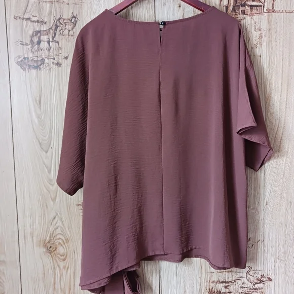 Shein Curve Chocolate Brown Bat Wing Crepe Blouse Size 3XL - Picture 7 of 10
